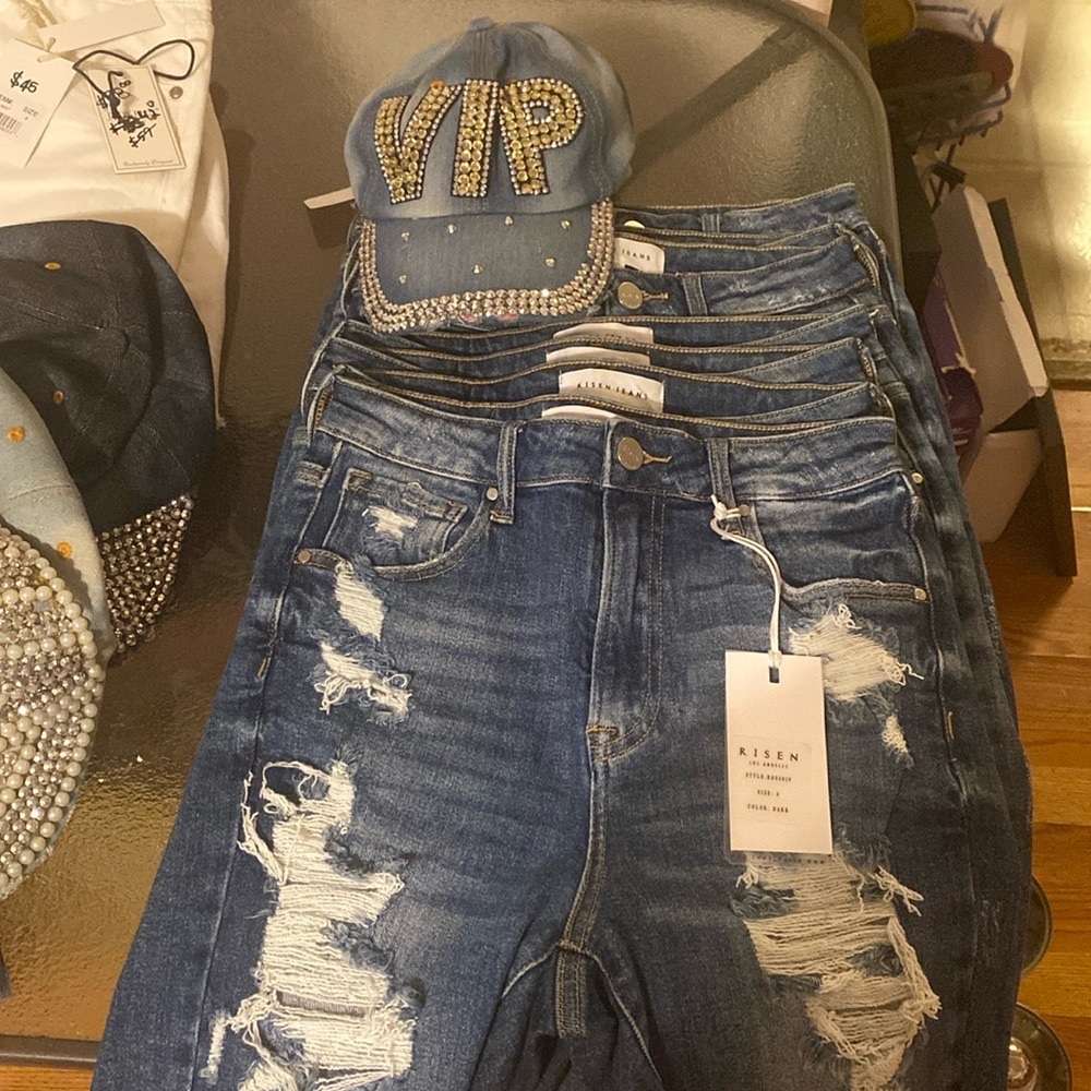 RISEN Denim Blue Distressed shorts